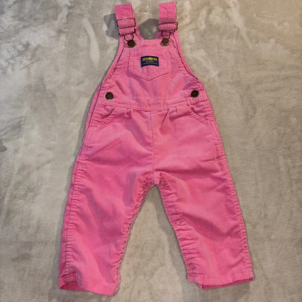 Vintage OshKosh Bgosh Pink Corduroy Overalls Vestbak Made in USA 24M H3869 1010